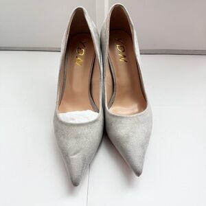 Size 7 YDN Women Pointed Toe Slip on Pumps Special Kitten Heel Grey